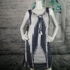 ST. Tropez Navy/ white Shift Linen with Tassels 6